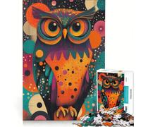 Puzzle de 1000 pièces pour Adultes, Hibou coloré sur Fond Abstrait, Jeu éducatif, Niveau de difficulté élevé, Cadeau d'anniversaire Original 38x52cm