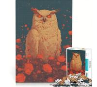 Puzzle de 1000 pièces pour Adultes Hibou dans Une roseraie Jeu Familial Modèle à Assembler Cadeau Unique pour Un Anniversaire ou Noël 50x75cm