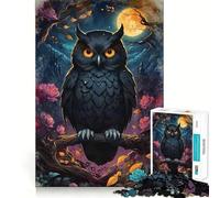 Puzzle de 1000 pièces pour Adultes Hibou Noir sous la Pleine Lune,pièces aux découpes nettes,activité cérébrale stimulante,Moment de détente et de Divertissement,Cadeau Artistique d'anniversaire