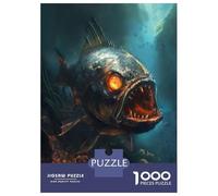 Puzzle De 1000 Pièces pour Adultes Horror Piranha Dark Demon Puzzles pour Adultes - Décoration Murale pour Les Amateurs De Jeux Vidéo 52x38cm/1000pcs