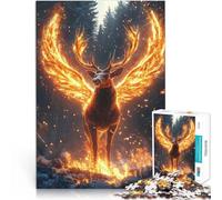 Puzzle de 1000 pièces pour Adultes Hybride Animal cerf-phénix Ardent Jeu de Quiz Décoration Murale, Cadeaux Uniques pour Anniversaire et Noël 52x38cm