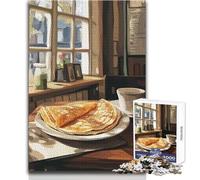 Puzzle de 1000 pièces pour Adultes,idéal comme Cadeau,sur Le thème des crêpes et du café au Bord de la fenêtre Jeu de réflexion Familial,Analyse et logique,à Monter soi-même Dimensions : 50x75cm