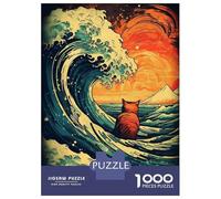 Puzzle De 1000 Pièces pour Adultes - Idée Cadeau Japan Wave Cat Puzzle pour Adultes - Jeu Pratique, Analyse Et Logique - Défi À Relever 52x38cm/1000pcs