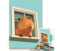 Puzzle de 1000 pièces pour Adultes Illustration de Capybara à la fenêtre Jeu de logique et d'assemblage précis Idée Cadeau Amusante pour Un Anniversaire (38x26cm)