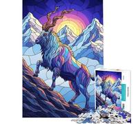 Puzzle de 1000 pièces pour Adultes Illustration de chèvre de Montagne en vitrail Jeu Familial pour s'amuser en Famille idéal pour Un Anniversaire ou Noël (Taille 38x52cm)