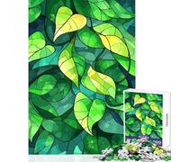 Puzzle de 1000 pièces pour Adultes Illustration de Feuilles Vertes façon vitrail Décoration intérieure Jouet Amusant Jeu de Manipulation Relaxant Dimensions 50x75cm