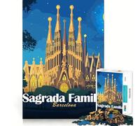 Puzzle de 1000 pièces pour Adultes Illustration de la Sagrada Familia de Barcelone de Nuit Découpe de qualité supérieure Jeu Amusant et Stimulant pour Le Cerveau Cadeau de Noël apaisant (50x75cm)