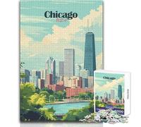 Puzzle de 1000 pièces pour Adultes, Illustration de la Skyline de Chicago Jeu éducatif et Familial, à la Fois Amusant et Original, idéal comme Cadeau d'anniversaire Dimensions 50x75cm