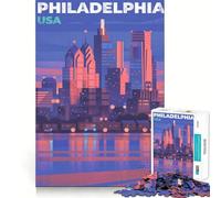 Puzzle de 1000 pièces pour Adultes,Illustration de la Skyline de Philadelphie,découpe Premium,Jeu Amusant et Stimulant pour Le Cerveau,Jeu Relaxant,Cadeau de Noël apaisant (38x26cm)