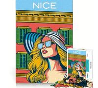 Puzzle de 1000 pièces pour Adultes Illustration de Nice,France Impression d'art de Voyage Bords Nets Décoration Activité cérébrale Amusante et Facile Cadeau d'anniversaire idéal (50x75cm)