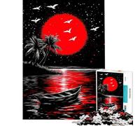 Puzzle de 1000 pièces pour Adultes Illustration de Nuit Tropicale avec Lune Rouge Jeu Relaxant et addictif pour cultiver la Patience Cadeau d'anniversaire Décoration Murale (Dimensions 38x52cm)