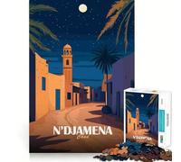 Puzzle de 1000 pièces pour Adultes,Illustration de Paysage Nocturne de N'Djamena Chad,découpe Parfaite,Jeu de Concentration Amusant,Cadeau paisible pour Un Anniversaire ou Un Loisir (38x26cm)
