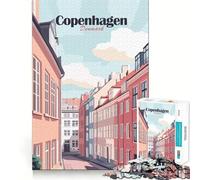 Puzzle de 1000 pièces pour adultes Illustration de paysage urbain de Copenhague,Danemark Jeu de logique et d'art aux bords précis Un moment de détente et de divertissement idéal pour les fêtes 38x52cm