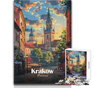 Puzzle de 1000 pièces pour Adultes - Illustration de Paysage Urbain de Cracovie, Pologne - Casse-tête, Jeux et activités familiales - Cadeau Amusant - Dimensions 38x52cm