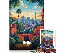 Puzzle de 1000 pièces pour Adultes Illustration de Paysage Urbain de Delhi,Inde Ajustement Parfait Jeu créatif pour Le Cerveau Temps de détente Activité d'anniversaire (50x75cm)