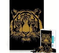 Puzzle de 1000 pièces pour Adultes, Illustration de tête de Tigre sur Fond Noir Jeu de logique Pure, Anti-Stress, découpe Nette, idéal pour Les vœux de Noël 50x75cm