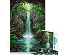 Puzzle de 1000 pièces pour Adultes Illustration de vitrail avec Cascade Tropicale Jeu de logique à pièces ajustées Idée Cadeau Amusante pour Un Anniversaire (38x52cm)