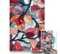 Puzzle de 1000 pièces pour Adultes Illustration de vitrail de Feuilles d'automne Ajustement Parfait Défi cérébral Artistique Jeu de détente et de Divertissement Cadeau d'anniversaire pour l'esprit