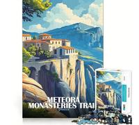 Puzzle de 1000 pièces pour Adultes Illustration des monastères des Météores en Grèce Découpe Impeccable Jeu de Concentration Amusant Cadeau Gratuit Idée Cadeau d'anniversaire Amusante (38x26cm)