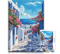 Puzzle de 1000 pièces pour Adultes, Illustration d'île Grecque, pour des Moments de détente apaisants Assemblage précis et découpe Nette Dimensions:38x26cm