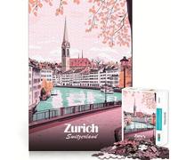 Puzzle de 1000 pièces pour Adultes, Illustration du Paysage Urbain de Zurich, Jeu de réflexion Amusant et Complexe, pour Noël (38x26cm)