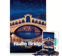 Puzzle de 1000 pièces pour Adultes Illustration du Pont du Rialto à Venise de Nuit Jeu de réflexion et de Calme Décoration de Noël (50x75cm)
