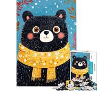 Puzzle de 1000 pièces pour adultes Illustration d'un adorable ours d'hiver avec une écharpe Jeu de détente pour adultes Niveau de difficulté difficile Cadeau d'anniversaire unique (Dimensions 50x75cm)