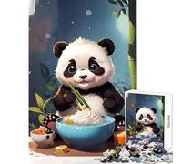 Puzzle de 1000 pièces pour Adultes Illustration d'un Adorable Panda Mangeant des Nouilles Jeu à Monter soi-même Idée Cadeau d'anniversaire Jeu Familial Convient pour la décoration de Bureau 50x75cm