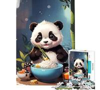 Puzzle de 1000 pièces pour Adultes Illustration d'un Adorable Panda Mangeant des Nouilles Stimule Le Cerveau Activités familiales Jeu éducatif Convient aux 14 Ans et Plus (38x52cm)