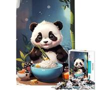 Puzzle de 1000 pièces pour Adultes Illustration d'un Adorable Panda Mangeant des Nouilles Un défi à relever Décoration Parfaite Jeu Amusant Convient aux 14 Ans et Plus (50x75cm)