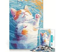 Puzzle de 1000 pièces pour Adultes Illustration d'un Chat Flottant dans l'eau Jeu de logique à pièces ajustées Idée Cadeau Amusante pour Un Anniversaire (38x26cm)