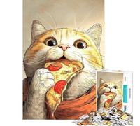 Puzzle de 1000 pièces pour Adultes Illustration d'un Chat Mangeant Une Part de Pizza Jeu de Puzzle Manuel Course de Vitesse Idéal comme Cadeau pour Toute la Famille (Taille 50x75cm)