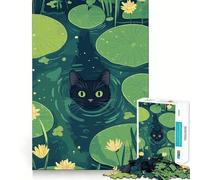 Puzzle de 1000 pièces pour Adultes Illustration d'un Chat Noir dans Un étang aux nénuphars Découpe Fine Jeu de Concentration,Jeu Calme,activité d'anniversaire (38x26cm)