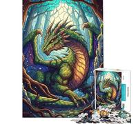 Puzzle de 1000 pièces pour Adultes Illustration d'un Dragon Vert dans la forêt Jeu de réflexion pour Les Amis et la Famille (Dimensions 50x75cm)