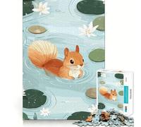 Puzzle de 1000 pièces pour Adultes Illustration d'un écureuil nageant dans Un étang aux nénuphars Jeu Smart Reason Lien Familial Bords Lisses Décoration Artistique 38x26cm