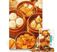 Puzzle de 1000 pièces pour Adultes Illustration d'un festin de dim sum Découpe Impeccable Jeu de Concentration Amusant Cadeau Gratuit Cadeau d'anniversaire Amusant (38x26cm)