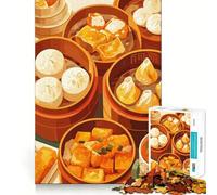 Puzzle de 1000 pièces pour Adultes Illustration d'un festin de dim sum Découpe Impeccable Jeu de Concentration Amusant Cadeau Gratuit Cadeau d'anniversaire Amusant (50x75cm)