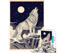 Puzzle de 1000 pièces pour Adultes Illustration d'un Loup Hurlant à la Lune Décoration Murale Anti-Stress Cadeau d'anniversaire ou de Voyage (50x75cm)