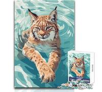 Puzzle de 1000 pièces pour Adultes - Illustration d'un Lynx nageant dans l'eau - Idéal pour des Moments de détente - Découpe de précision de qualité supérieure - Dimensions:38x52cm