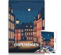Puzzle de 1000 pièces pour Adultes - Illustration d'un Paysage Urbain Nocturne de Copenhague, Danemark - Jeu Stimulant - Cadeau d'anniversaire - Dimensions 50x75cm