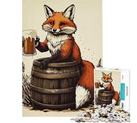 Puzzle de 1000 pièces pour adultes Illustration d'un renard avec une bière sur un tonneau Jeu de réflexion difficile et stimulant faisant appel à l'analyse et à la logique à partir de 14 ans (38x26cm)