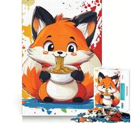 Puzzle de 1000 pièces pour Adultes Illustration d'un Renard Mangeant des Nouilles Jeu de réflexion aux Bords Fins Décoration Murale de Noël (38x52cm)