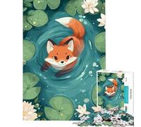 Puzzle de 1000 pièces pour Adultes Illustration d'un Renard nageant dans Un étang Jeu Familial éducatif et Stimulant et Anti-Stress (Dimensions 38x26cm)