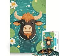 Puzzle de 1000 pièces pour Adultes Illustration d'un Taureau dans Un étang aux nénuphars Pièces nettes et précises Jeu de réflexion Moment de détente et de Divertissement Scène de Noël (50x75cm)