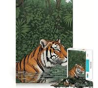 Puzzle de 1000 pièces pour Adultes Illustration d'un Tigre dans la Jungle Aquatique Jeu de réflexion Passe-Temps à la Maison Cadeau mémorable 38x52cm