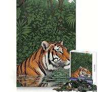 Puzzle de 1000 pièces pour Adultes Illustration d'un Tigre dans la Jungle Aquatique Jeu de réflexion Passe-Temps à la Maison Cadeau mémorable 38x52cm