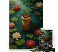 Puzzle de 1000 pièces pour Adultes, Illustration d'une Loutre dans Un étang aux nénuphars, pour Un Moment de détente et de Plaisir Assemblage d'image idéal Cadeau Parfait (50x75cm)