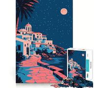 Puzzle de 1000 pièces pour Adultes Illustration Minimaliste d'une Nuit méditerranéenne Jeu de logique Amusant et Fluide Scène de Noël (50x75cm)