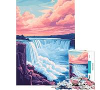 Puzzle de 1000 pièces pour Adultes Illustration Minimaliste Pastel du Coucher de Soleil sur Les Chutes du Niagara Jeu éducatif Stimulant et Anti-Stress pour Un Anniversaire (38x52cm)