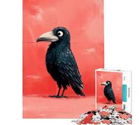 Puzzle de 1000 pièces pour Adultes Illustration stylisée de Corbeau sur Fond Rouge Jeu d'assemblage à Faire soi-même à partir de 14 Ans (50x75cm)